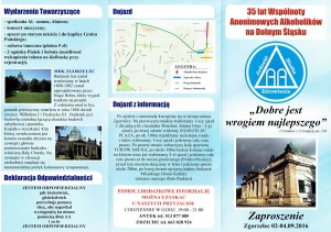 ulotka dotycząca 35 lecia AA na dolnym śląsku